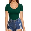 image:imageMANGOPOP Womens T Shirt Sweetheart V Neck Long Sleeve Short Sleeve Basic Tight Tops TeeShort Sleeve Deep Green