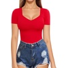 image:imageMANGOPOP Womens T Shirt Sweetheart V Neck Long Sleeve Short Sleeve Basic Tight Tops TeeShort Sleeve Red