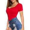 image:imageMANGOPOP Womens T Shirt Sweetheart V Neck Long Sleeve Short Sleeve Basic Tight Tops TeeShort Sleeve Red