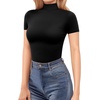 image:imageMANGOPOP Womens Turtleneck Mock Neck Shirt Double Lined Long Sleeve Short Sleeve Tops for Women Basic T Shirts Tight Tee01 Short Sleeve Black