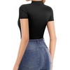 image:imageMANGOPOP Womens Turtleneck Mock Neck Shirt Double Lined Long Sleeve Short Sleeve Tops for Women Basic T Shirts Tight Tee01 Short Sleeve Black