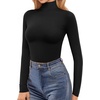 image:imageMANGOPOP Womens Turtleneck Mock Neck Shirt Double Lined Long Sleeve Short Sleeve Tops for Women Basic T Shirts Tight Tee03 Long Sleeve Black
