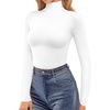image:imageMANGOPOP Womens Turtleneck Mock Neck Shirt Double Lined Long Sleeve Short Sleeve Tops for Women Basic T Shirts Tight Tee04 Long Sleeve White