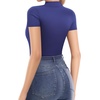 image:imageMANGOPOP Womens Turtleneck Mock Neck Shirt Double Lined Long Sleeve Short Sleeve Tops for Women Basic T Shirts Tight Tee05 Short Sleeve Deep Blue