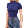 image:imageMANGOPOP Womens Turtleneck Mock Neck Shirt Double Lined Long Sleeve Short Sleeve Tops for Women Basic T Shirts Tight Tee05 Short Sleeve Deep Blue