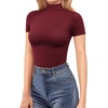 image:imageMANGOPOP Womens Turtleneck Mock Neck Shirt Double Lined Long Sleeve Short Sleeve Tops for Women Basic T Shirts Tight Tee06 Short Sleeve Burgundy