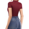 image:imageMANGOPOP Womens Turtleneck Mock Neck Shirt Double Lined Long Sleeve Short Sleeve Tops for Women Basic T Shirts Tight Tee06 Short Sleeve Burgundy