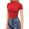 image:imageMANGOPOP Womens Turtleneck Mock Neck Shirt Double Lined Long Sleeve Short Sleeve Tops for Women Basic T Shirts Tight Tee07 Short Sleeve Red