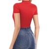 image:imageMANGOPOP Womens Turtleneck Mock Neck Shirt Double Lined Long Sleeve Short Sleeve Tops for Women Basic T Shirts Tight Tee07 Short Sleeve Red
