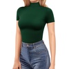 image:imageMANGOPOP Womens Turtleneck Mock Neck Shirt Double Lined Long Sleeve Short Sleeve Tops for Women Basic T Shirts Tight Tee08 Short Sleeve Deep Green