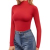 image:imageMANGOPOP Womens Turtleneck Mock Neck Shirt Double Lined Long Sleeve Short Sleeve Tops for Women Basic T Shirts Tight Tee09 Long Sleeve Red