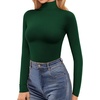 image:imageMANGOPOP Womens Turtleneck Mock Neck Shirt Double Lined Long Sleeve Short Sleeve Tops for Women Basic T Shirts Tight Tee10 Long Sleeve Deep Green