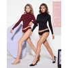 image:imageMANGOPOP Womens Turtleneck Mock Neck Shirt Double Lined Long Sleeve Short Sleeve Tops for Women Basic T Shirts Tight Tee11 Long Sleeve Burgundy