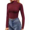 image:imageMANGOPOP Womens Turtleneck Mock Neck Shirt Double Lined Long Sleeve Short Sleeve Tops for Women Basic T Shirts Tight Tee11 Long Sleeve Burgundy