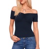 image:imageMANGOPOP Off The Shoulder Tops for Women Ruched Short Sleeve Going Out Shirt Cute Casual Basic Summer Outfits 2026Deep Blue
