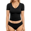 image:imageMANGOPOP Womens Double Lined Short Long Sleeve Tops V Neck T Shirts Fitted Basic TeeA01 Short Sleeve Black