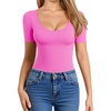 image:imageMANGOPOP Womens Scoop Neck Slim Fitted Short Sleeve Double Lined T Shirt Tight Basic Tops Y2K TeeBlush