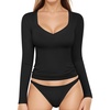 image:imageMANGOPOP Womens T Shirt Sweetheart V Neck Long Sleeve Short Sleeve Basic Tight Tops TeeA1 Long Sleeve Black
