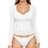 image:imageMANGOPOP Womens T Shirt Sweetheart V Neck Long Sleeve Short Sleeve Basic Tight Tops TeeA1 Long Sleeve White