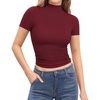 image:imageMANGOPOP Womens Turtleneck Mock Neck Shirt Double Lined Long Sleeve Short Sleeve Tops for Women Basic T Shirts Tight Tee06 Short Sleeve Burgundy