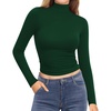 image:imageMANGOPOP Womens Turtleneck Mock Neck Shirt Double Lined Long Sleeve Short Sleeve Tops for Women Basic T Shirts Tight Tee10 Long Sleeve Deep Green