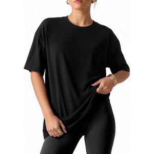 image:imageMANGOPOP Half Sleeve Oversized Tops for Women Crew Neck Loose Fit Casual Summer Trendy Back Seams T Shirt Tops 2026Black