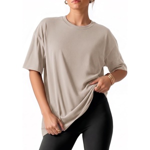 image:imageMANGOPOP Half Sleeve Oversized Tops for Women Crew Neck Loose Fit Casual Summer Trendy Back Seams T Shirt Tops 2026Light Grey