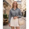 image:imageMANGOPOP Button Down Shirts for Women Long Sleeve Plaid Shirts Ruffle Blouses Business Casual Gingham Tops 2026 Trendy OutfitNavy Blue