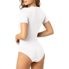 image:imageMANGOPOP Round Neck Long Sleeve Short Sleeve Bodysuits for Women Basic Body Suit Shirts Tops01 Short Sleeve White