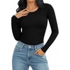 image:imageMANGOPOP Round Neck Long Sleeve Short Sleeve Bodysuits for Women Basic Body Suit Shirts Tops02 Long Sleeve Black