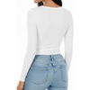 image:imageMANGOPOP Round Neck Long Sleeve Short Sleeve Bodysuits for Women Basic Body Suit Shirts Tops02 Long Sleeve White