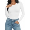 image:imageMANGOPOP Round Neck Long Sleeve Short Sleeve Bodysuits for Women Basic Body Suit Shirts Tops02 Long Sleeve White