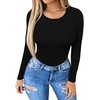 image:imageMANGOPOP Round Neck Long Sleeve Short Sleeve Bodysuits for Women Basic Body Suit Shirts Tops03 Warm Fleece Black