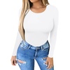 image:imageMANGOPOP Round Neck Long Sleeve Short Sleeve Bodysuits for Women Basic Body Suit Shirts Tops03 Warm Fleece White