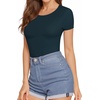 image:imageMANGOPOP Round Neck Long Sleeve Short Sleeve Bodysuits for Women Basic Body Suit Shirts Tops04 Short Sleeve Deep Blue
