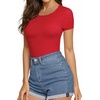 image:imageMANGOPOP Round Neck Long Sleeve Short Sleeve Bodysuits for Women Basic Body Suit Shirts Tops04 Short Sleeve Red