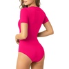 image:imageMANGOPOP Round Neck Long Sleeve Short Sleeve Bodysuits for Women Basic Body Suit Shirts Tops04 Short Sleeve Rose Pink