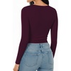 image:imageMANGOPOP Round Neck Long Sleeve Short Sleeve Bodysuits for Women Basic Body Suit Shirts TopsLong Sleeve Burgundy