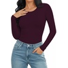 image:imageMANGOPOP Round Neck Long Sleeve Short Sleeve Bodysuits for Women Basic Body Suit Shirts TopsLong Sleeve Burgundy