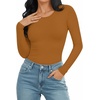 image:imageMANGOPOP Round Neck Long Sleeve Short Sleeve Bodysuits for Women Basic Body Suit Shirts TopsLong Sleeve Camel