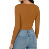 image:imageMANGOPOP Round Neck Long Sleeve Short Sleeve Bodysuits for Women Basic Body Suit Shirts TopsLong Sleeve Camel