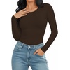 image:imageMANGOPOP Round Neck Long Sleeve Short Sleeve Bodysuits for Women Basic Body Suit Shirts TopsLong Sleeve Coffee