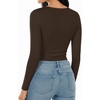 image:imageMANGOPOP Round Neck Long Sleeve Short Sleeve Bodysuits for Women Basic Body Suit Shirts TopsLong Sleeve Coffee