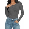 image:imageMANGOPOP Round Neck Long Sleeve Short Sleeve Bodysuits for Women Basic Body Suit Shirts TopsLong Sleeve Dark Grey