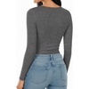 image:imageMANGOPOP Round Neck Long Sleeve Short Sleeve Bodysuits for Women Basic Body Suit Shirts TopsLong Sleeve Dark Grey