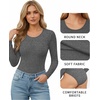 image:imageMANGOPOP Round Neck Long Sleeve Short Sleeve Bodysuits for Women Basic Body Suit Shirts TopsLong Sleeve Dark Grey