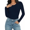 image:imageMANGOPOP Round Neck Long Sleeve Short Sleeve Bodysuits for Women Basic Body Suit Shirts TopsLong Sleeve Deep Blue