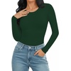 image:imageMANGOPOP Round Neck Long Sleeve Short Sleeve Bodysuits for Women Basic Body Suit Shirts TopsLong Sleeve Deep Green