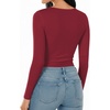 image:imageMANGOPOP Round Neck Long Sleeve Short Sleeve Bodysuits for Women Basic Body Suit Shirts TopsLong Sleeve Deep Red