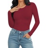 image:imageMANGOPOP Round Neck Long Sleeve Short Sleeve Bodysuits for Women Basic Body Suit Shirts TopsLong Sleeve Deep Red